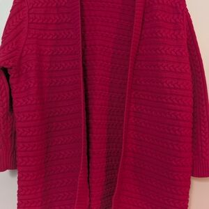 Talbots Women's XL Pink Berry Horizontal Cable Knit 100% Cotton Cardigan Sweater